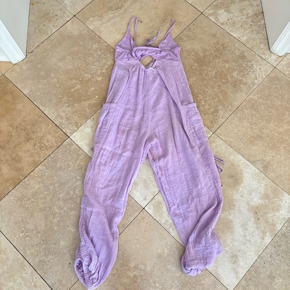 Out from Under Lavender Romper Jumpsuit w Oversized Bottoms and Cinching Ties UO - Picture 8 of 15